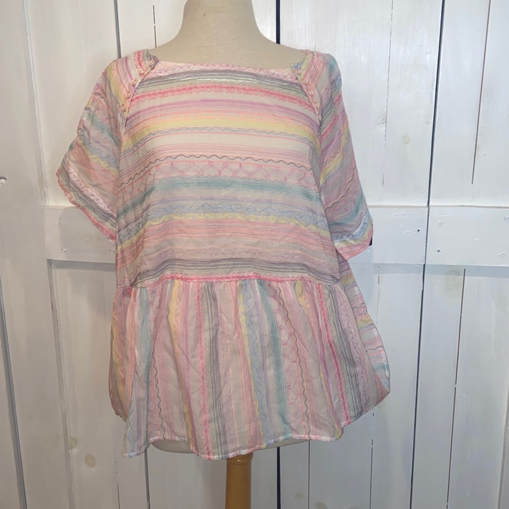 NWT By Anthropologie Letty Neon Embroidered Top